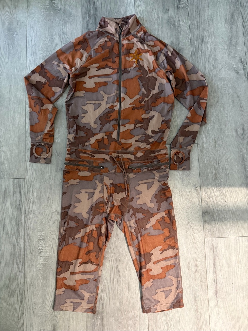 Women's Rust & Beige Camo Zip-Front Jumpsuit